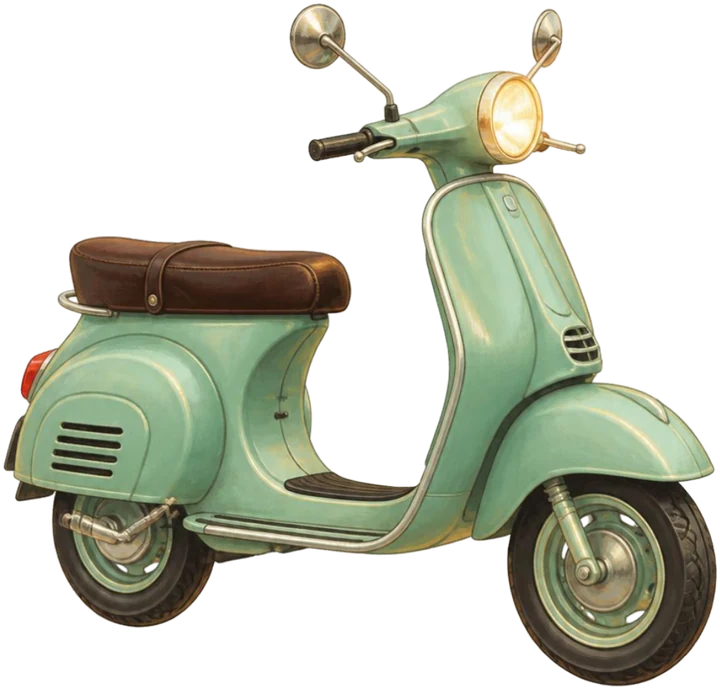A mint-green vintage scooter