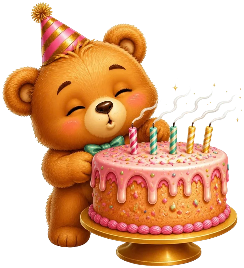 The bear blowing out the candles