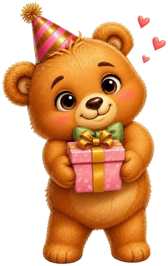 The bear holding a gift