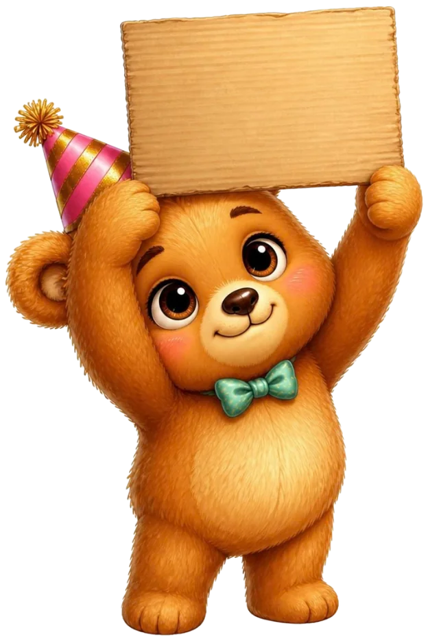 The bear holding up a sign
