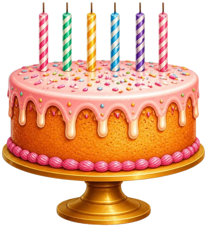 A birthday cake with six candles